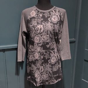 LuLaRoe Gray Floral Long Sleeve Top